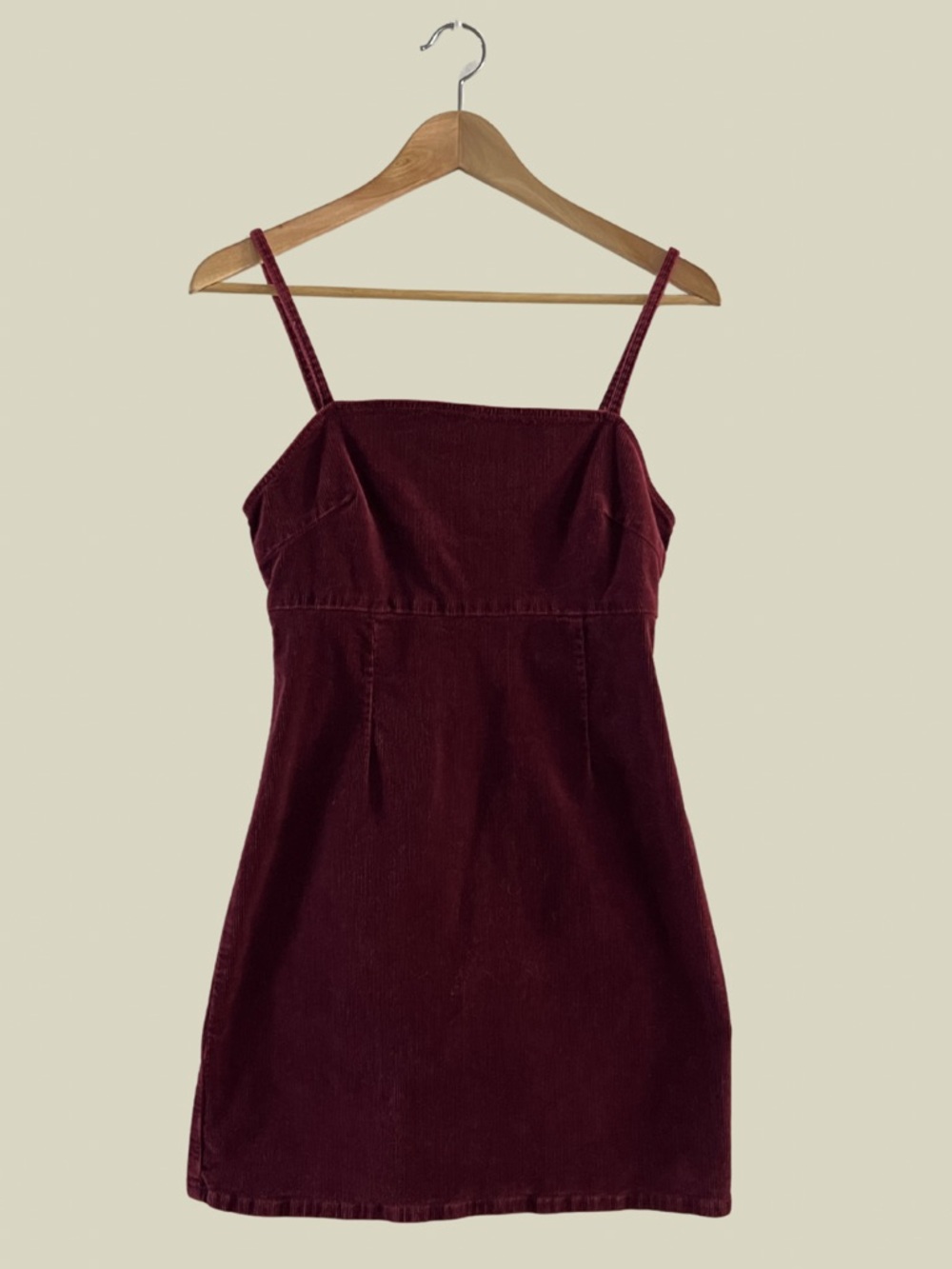 Spaghetti-Strap Corduroy Mini Dress in Burgundy Y2K